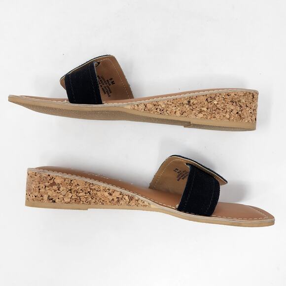 Beach By Matisse Slides Women 9M Baja Black Suede Cork Wedge Padded Insole - Picture 8 of 11
